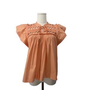 Sea New York Coral Peach Flutter Sleeve Blouse Ruffles Size XS
